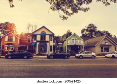 Small American Town Main Street (Buildings With Tilt-Shift Effect)