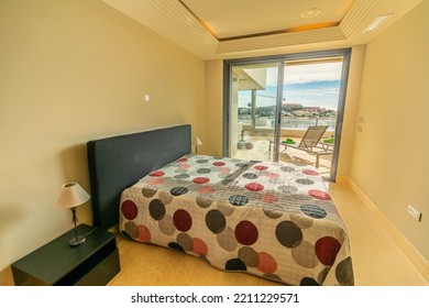 A Small Apartment Bedroom With Ocean Landscape Views Over The Mediterranean Coastline 