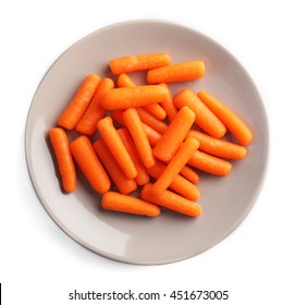 Small Baby Carrots In Plate On White Background