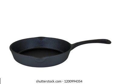 Small Black Cast Iron Frying Pan On White Background