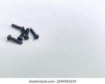 Small Black Screws for Assembling Small Electronic Components, Especially on Computers, Laptops, or Hard Drives
