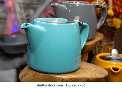 A Small Blue British Tea Pot