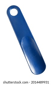 Small Blue Plastic Shoe Horn Isolated Over White