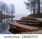 Small boat dock with foggy background