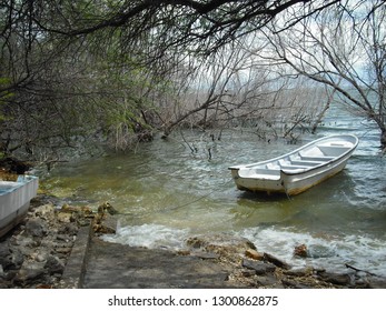 Small boat in the Enriquillo lake in Dominican Republic