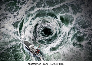 Small boat escape from the horrible whirlpool.