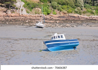 Small Boats At Ebb Tide Waiting For The Rising Water