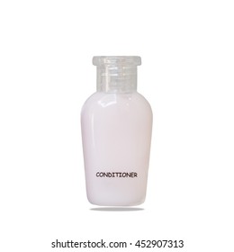 A Small Bottle Of Conditioner Of Bathroom Isolated On White Background.