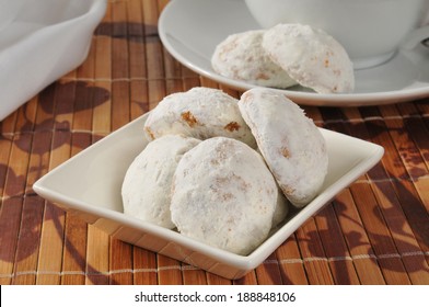 A Small Bowl Of Russian Teacakes Or Mexican Wedding Cakes