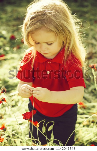 Small Boy Child Long Blonde Hair Stock Photo Edit Now 1142041346