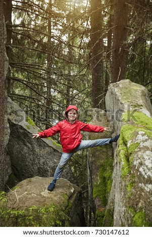 Similar – Wanderin steht auf einem Felsen am Old Man of Storr