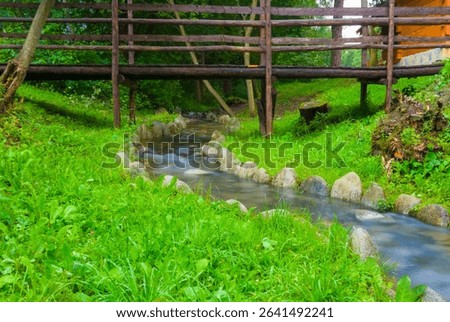 small brook flow through the rural village yard