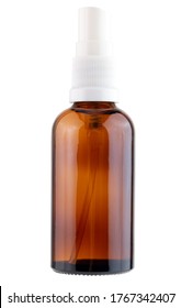 Small Brown Glass Bottle With Spray White Push Button