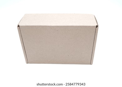 small brown paper box or cardboard box isolated on white background