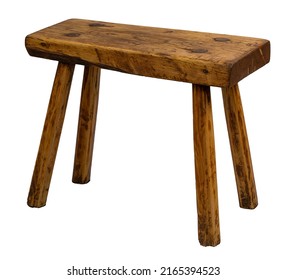 Kleiner brauner Holzstuhl einzeln auf weißem Hintergrund