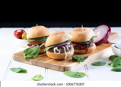 Small Burger Sliders For Share Mayo Onion Board Sharing Platter Party Food