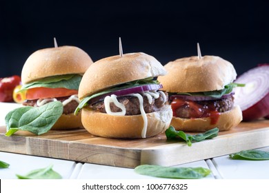 Small Burger Sliders For Share Mayo Onion Board Sharing Platter Party Food