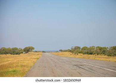 Small Bush Airport And Runway On A Private Game Reserve In South Africa. Safari Landing Strip