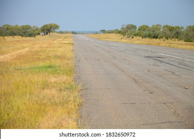 Small Bush Airport And Runway On A Private Game Reserve In South Africa. Safari Landing Strip