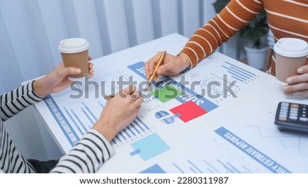 small business accounting team meeting three asian people with salary monthly charts data, basic business accounting and bookkeeping concept.