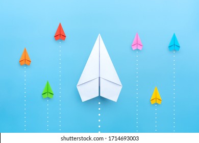 Small Business, Business Competition Concept With Paper Plane On Blue Background