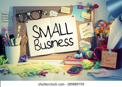 Small Business / Small Business Concept On Bulletin Board In Office