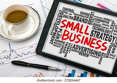 small business concept with related word cloud handwritten on blackboard - Powered by Shutterstock