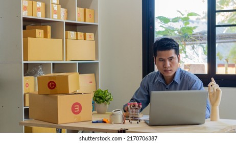 Small Business Entrepreneur Freelancer For Sme Business Starting Mid Size Business Working From Home With Boxes And Laptops Online Selling And Parcel Delivery Ideas