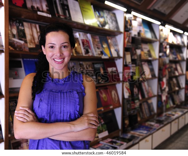 small business:\
happy owner of a\
bookstore