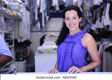 Small Business: Happy Owner Of A Dry Cleaning Service