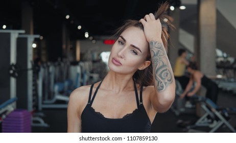 Small Business Owner Of Athletic Gym Smiling Trainer Close Up Happy Instructor Posing For A Portraitwith Smile Woman Girl Brunette