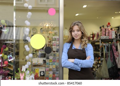 small business owner in front of gift store