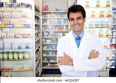 small business owner: portrait of a male pharmacist at pharmacy - Powered by Shutterstock