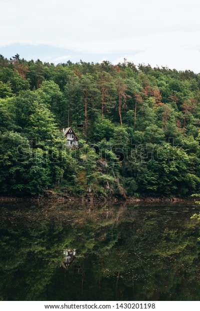 Small Cabin Above River Hidden Forest Stock Photo Edit Now