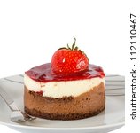 Small cake with chocolate and strawberry isolated