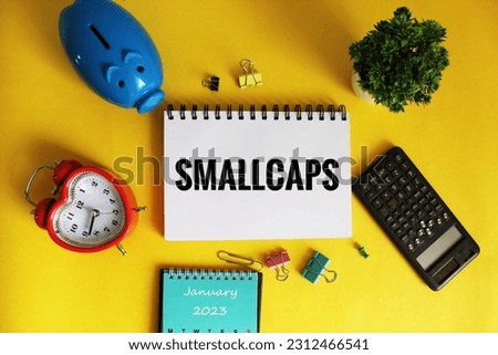 Small Caps write on notes isolated on Office Desk. Stock market concept. 