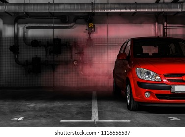 Small Car Parked On Underground Parking