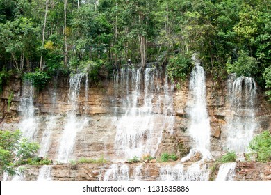 Small Cascade is an Artificial Waterfall Built Natural Beauty at By the way to Khlong Yai District Trat Province Thailand.