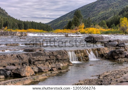 Small cascades on the Kootenai river by the Kootenai Falls near Libby, Montana.