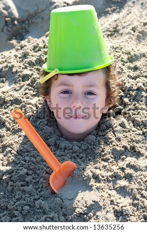 Image, Stock Photo Small child buried in the sand of the beach