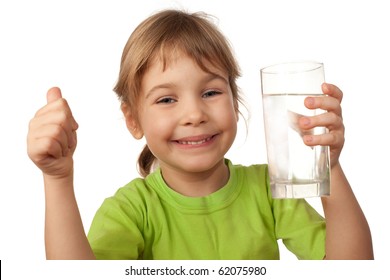 Small Child Drink Water From Glass Container