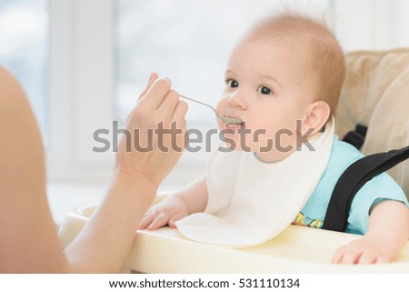 Similar – Image, Stock Photo portrait adorable child eating chocolate sponge cake