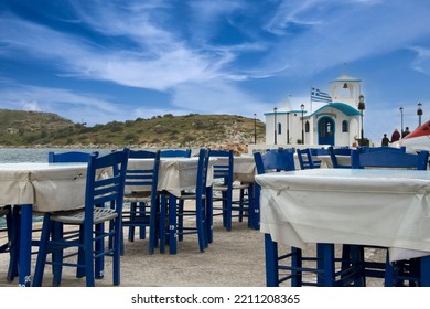 Small Church And An Empty Tavern By Seaside .Greece