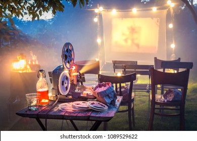 Small Cinema In The Summer Garden In The Evening