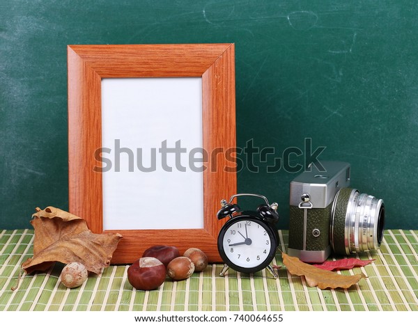 Small Clock Old Camera Picture Frame The Arts Objects Stock Image