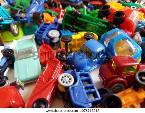 small
color cars children toys collection background
