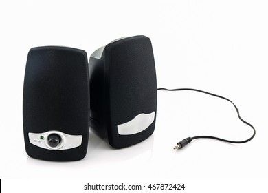 Small Computer Speakers On White Background.
