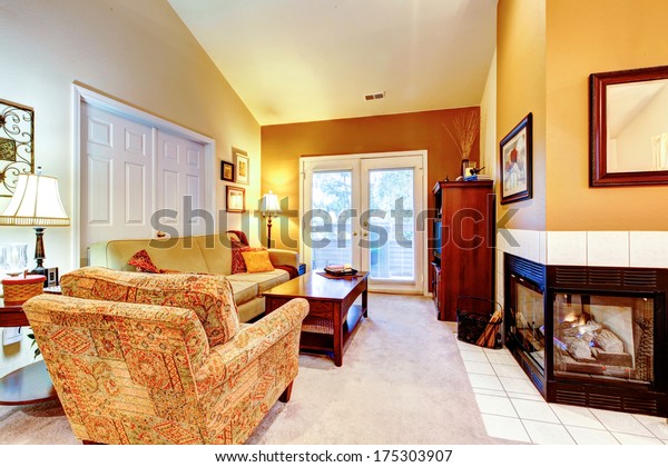 Small Cozy Living Room Fireplace Wood Stock Photo Edit Now 175303907