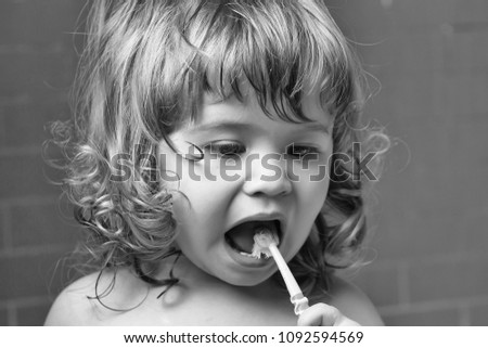 Similar – Image, Stock Photo Cheeky! Toddler, Girl, Food, Sun hat