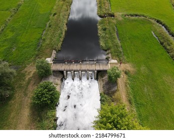 A Small Dam -  Water Tame Over The River .Top View.